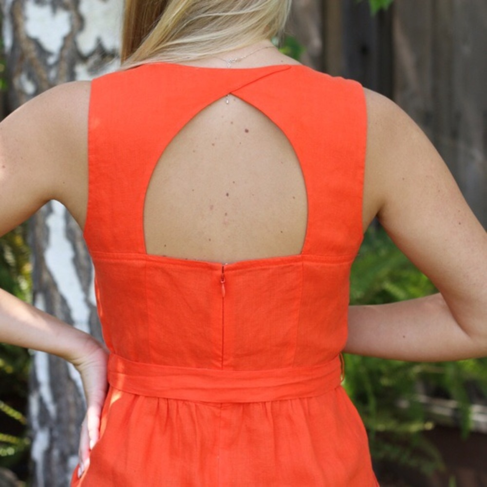 Ann Taylor Loft Bright Orange Linen Dress